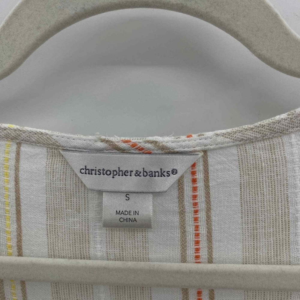Christopher & Banks Button Front Shirt‎ Womens S White Embroidered Linen Beachy - Picture 3 of 6